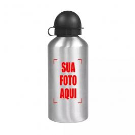 Squeeze Alumínio 500ml Personalizada Alumínio  Prata/Branca   somente criação de arte 100% elaborada é cobrado R$10,00, artes mais simples para serem criadas não terá cobrança.